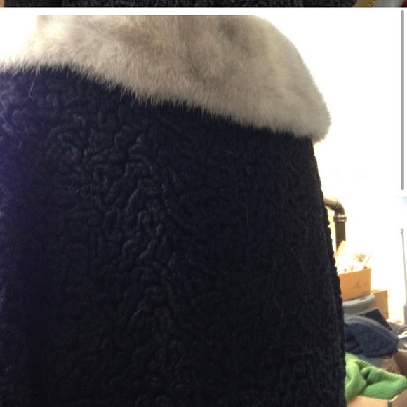 Vintage, Genuine Miracurl, Black Persian Lamb with Gray Collar Dress Coat  (L) - Picture 3 of 12